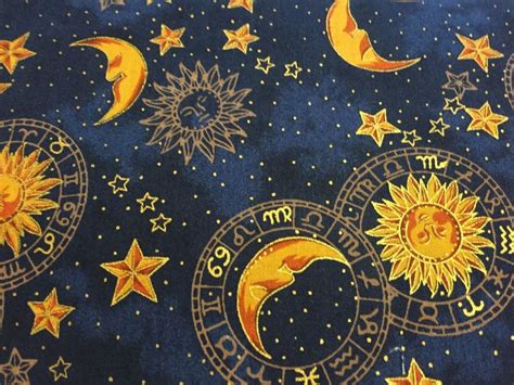 dark blue sun moon stars fabric celestial metallic gold|Orbit Sun, Moon, and Stars Celestial in Royal Blue.